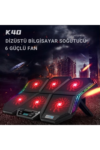 Coofbe Led Işıklı Ayarlanabilir 7 Kademeli Stand 6 Fanlı Göstergeli Notebook Laptop Soğutucu Turbo Fan