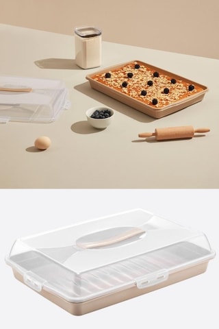 Flosoft Dikdörtgen Kek Pasta Börek Saklama Kabı, Kilitli Borcam Taşıma Kabı Büyük Boy 45cm 001