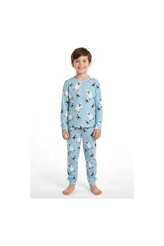 Zuzunga Unisex İnterlok Bebe Mavisi Yılbaşı Temalı Pijama Takımı Mavi