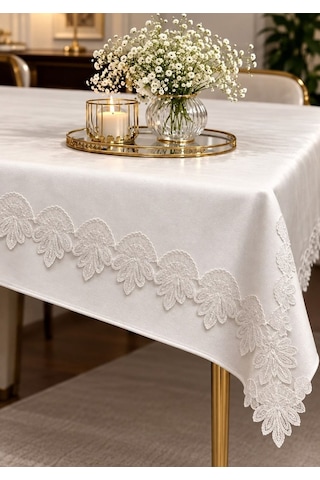Home Fransız Dantelli Linen Kumaştan Lüks Masa Örtüsü