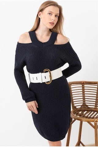 Aqe Fashion Kadın Lacivert Omuz Detaylı Elbise Lacivert