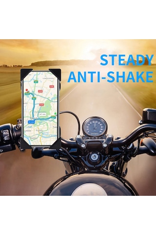 Shineyee Motosiklet Bisiklet Usb Şarjlı Telefon Tutucu, 3.5-6 İnç Telefonlar İçin 360 Döner, Kartal Pençe Yapısı İle Sabit, 2a Hızlı Şarj Siyah