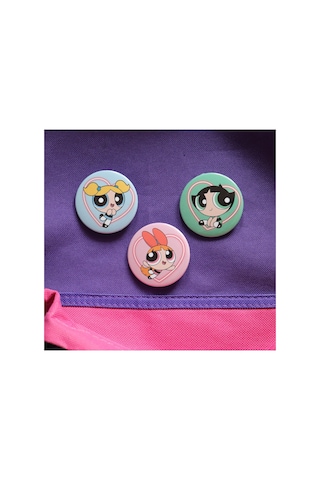 Akumastik Powerpuff Girls Bubbless - Buttercup - Blossom 3lü Çanta Süsü Rozet-iğneli Buton Rozet Seti Çeşitli Çeşitli