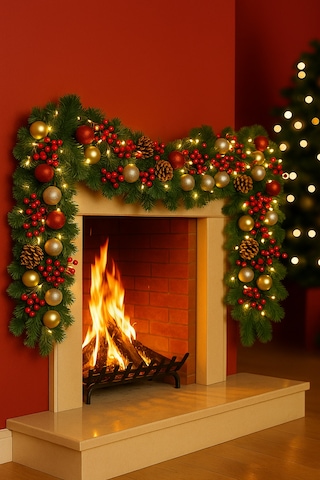 Waldern Premium 72 Parça Garland Handmade Yılbaşı Dekorasyon Seti 2.7m Garland+kokina+kozalak+top+led Işık 270 CM