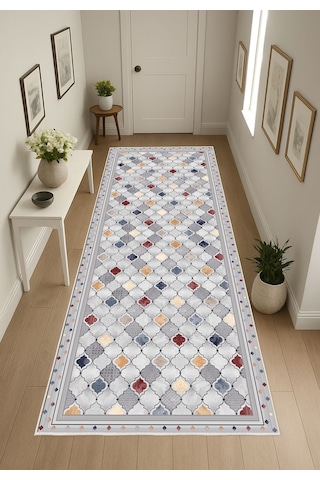 Gri Dijital Baskı Salon Halısı Kaymaz Tabanlı Yıkanabilir Halı Yolluk 520 Gri