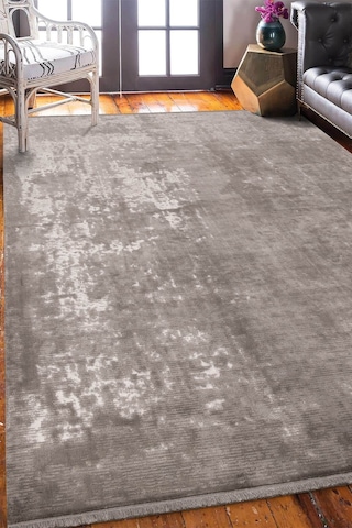 Vizon Rengi Vintage Bambu Altı Kaymaz Makine Dokuma Halı-101 Gri - Antrasit