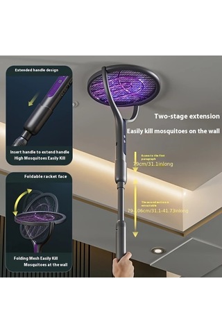 Boatshop1 Yeni Çok Fonksiyonlu With Telescopic Rod Usb Şarjlı Katlanabilir Sinek Öldürücü Döner Başlıklı Ev Ofis Kamp İçin Mor Işıklı