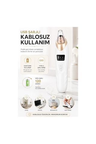 Robeve Auhma Ahb01 Vakumlu Siyah Nokta Temizleme Cihazı 3 Kademeli Emiş Gücü, 5 Farklı Başlık, Usb Şarjlı Kablosuz Gözenek Temizleyici, Yağ Ve Kir Temizleme, Yüz Cilt Bakım Cihazı