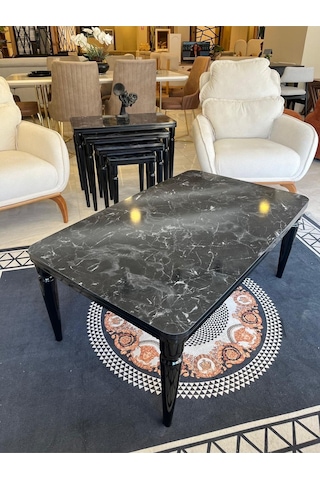 Akset Orta Sehpa Lüx Siyah Mermer Full Siyah