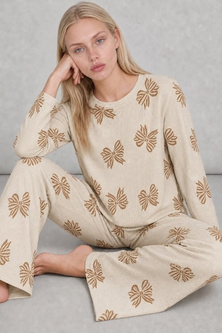 Womanandkids Night Krem Kadın Desenli Uzun Kollu Pijama Takımı 4762