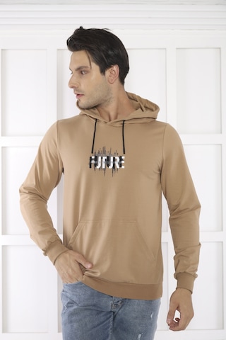 Escetic Spor Erkek Koyu Vizon Cepli, Kapüşonlu Sweatshirt-4170