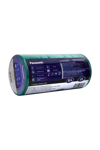 Panasonic Fr Pvc Elektrik İzolasyon Bandı Yeşil 20m 1.80cm X 0,125mm - 8 Adet