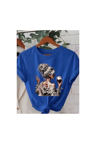 Just Breathe Serisi Baskılı Kompackt T-shirt Mavi