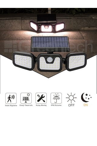 Greentech Güneş Enerjili Hareket Sensörlü 3 Taraflı Led Aydınlatma / GT-SL07