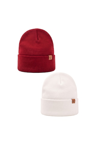 Sayzen Your Shine Unisex Basic Katlamalı 2'li Bere Set Bordo-beyaz
