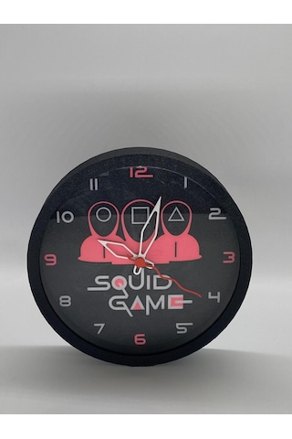 Squid Game Temalı Siyah Zeminli Ve Siyah Kasalı Duvar Saati Siyah