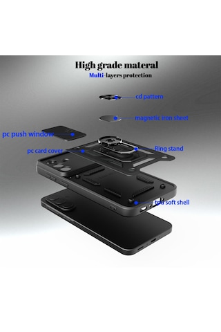 Teleplus Samsung Galaxy Uyumlu A27 Kılıf Standlı Kamera Korumalı Slide Sürgülü Cover Kapak Siyah