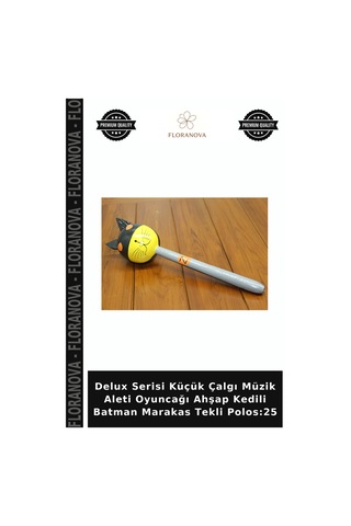 Delux Serisi Küçük Çalgı Müzik Aleti Oyuncağı Ahşap Kedili Batman Marakas Tekli Polos:25