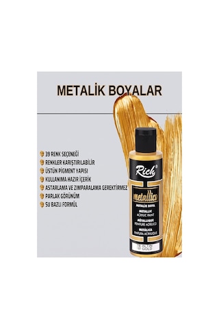 Rich Mastermix Akrilik Boya 6 Renk 60 Ml 1 Paket Metalik Renkler Akrilik Boya 6 Lı Profesyonel Tuval Canvas Çok Renkli