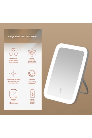 Geeroyoo Led Işıklı Masaüstü Makyaj Aynası, Şarj Edilebilir, Üçlü Işık Kaynağı, Katlanabilir, Kadınlar İçin, Büyük Boy 155 26 220mm , Pembe Diğer