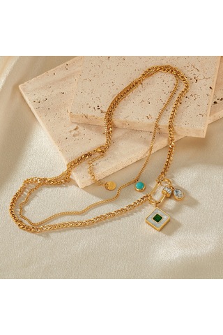 Sones Opk Gx2424 Paslanmaz Çelik Kare Kolye Çift Katmanlı Kolye Çok Renkli