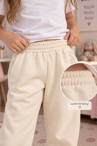 We&me Kız Çocuk Eşofman Altı 3 İplik Şardonlu Lastikli Bel Ve Paça Cepli Günlük Jogger Bej