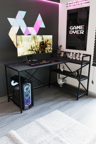 Siyah Oyuncu Masası, Çift Yön Kullanıma Uygun, Bilgisayar Masası, Gamer Masası, Gaming Masa, L Masa - Ss-l Siyah