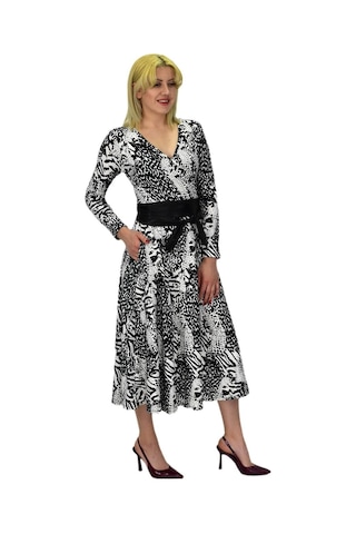 Kadın Viskon Leopar Desenli V Yaka Elbise Bgl-st03536 001