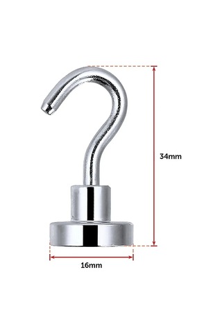 Vkemall 10 Adet Gümüş Renkli 8kg Taşıma Kapasiteli Neodimyum Manyetik Kanca - Ev Ve İşyeri İçin Camasir, Dekor Ve Depolama 3.5x1.6x1.6 Cm Gümüş