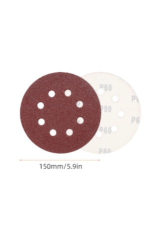 E25192 50 Adet Zımpara Diskleri 5.9 İnç 150 Mm 8 Delik 240/180/120/80/60