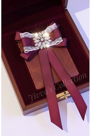 Bordo Rengi Kadın Fiyonk Broş. Parlayan Rhinestone Detaylı Fiyonk Broş .boyun Kravat Çok Renkli