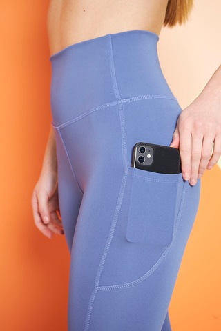 Thıff Gymwear Yüksek Bel Sıkılaştırıcı Toparlayıcı Push-up Çift Cepli Bilek Hizasında Spor Tayt Mavi