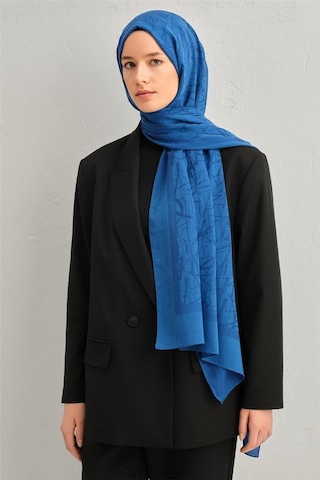 Armine Tencel İpek Kaligrafi Desen Şal 32115 Mavi