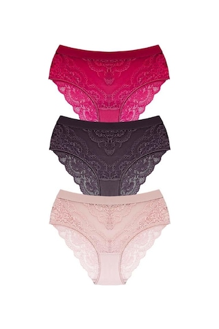 Cottonhill Dantelli Arkası Transparan Büyük Beden Bikini Külot 3'lü Paket Çok Renkli 2
