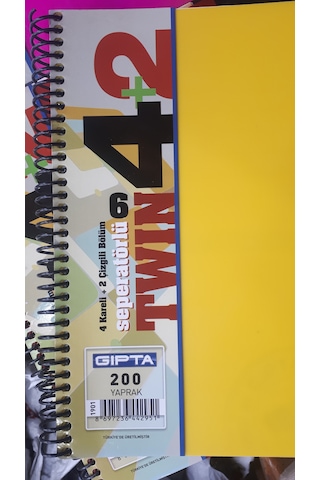 Ayraçlı Defter Spiralli A4 Ebat 200 Yp 6 Ayraç 4 Kareli + 2 Çizgili Plastik Kapak 4 Adet Defter Çok Renkli
