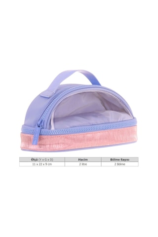 Kaukko Crescent Taşıma Saplı Kız Çocuk İki Gözlü Kalemlik - Mavi Pembe, Şeffaf Cepli - K2726 Pembe - Mavi