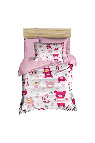 Dijital Baskılı 3d Pamuklu Yenidoğan Bebek Nevresim Takımı Bear Toy Pink Çok Renkli