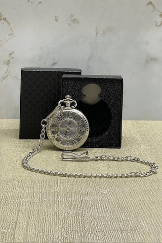 Büro Ev Ofis Hediyesi İçin Kutulu Silver Rakamlı Motif Köstekli Saat