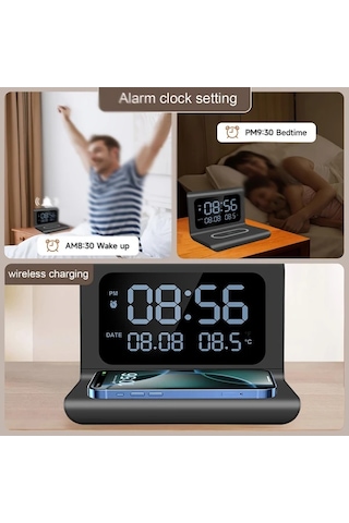 Motion003 Kablosuz Şarj Özellikli Beyaz Çıkarılabilir Basit Çalar Saat İphone 16 15 14 13 Samsung S24 S23 S22 Uyumlu