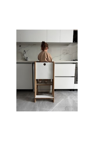 Güvenlik Panelli Öğrenme Kulesi Bebek Ve Çocuk Öğrenme Kulesi Beyaz-safir Meşe