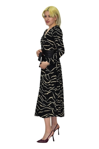 Kadın Krep Zebra Desenli V Yaka Elbise Bgl-st03537 001