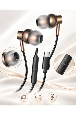 Hi-res Type-c Kablolu Kulak İçi Kulaklık 3d Surround Stereo Ses Mikrofonlu 14.2mm Sürücü Manyetik Kulaklık Type C Mikrofonlu Kulaklık