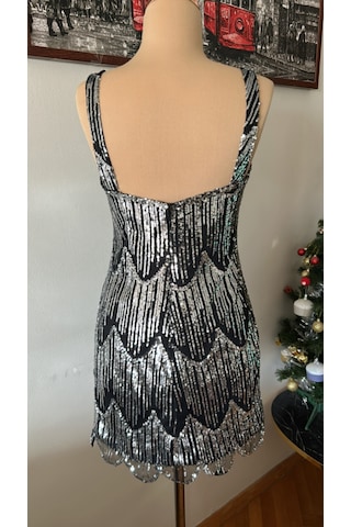 Chica Rosa Fashion Kısa Gümüş Pullu Elbise Gümüş - Siyah