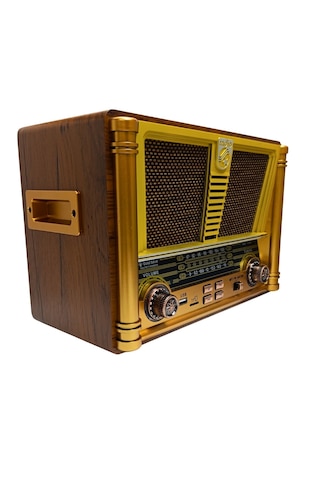 Gold Silver Gs-1350 Retro Ahşap Nostaljik Radyo Şarjlı Bluetooth Hoparlör 3 Bant Fm Am Sw Usb Tf Gold