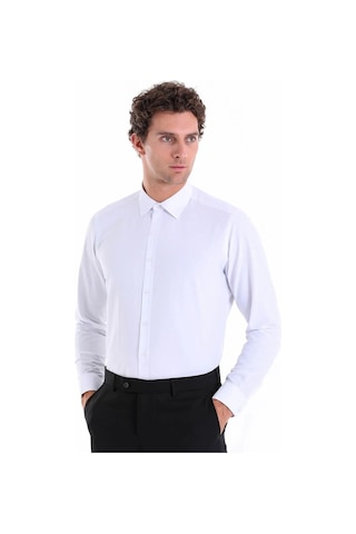 Hatemoğlu Slim Fit Pamuklu Uzun Kollu Erkek Gömlek - Beyaz