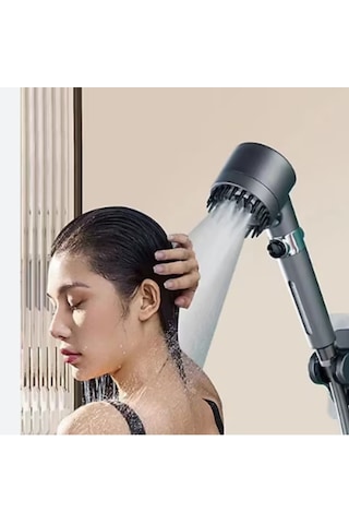 3 Fonksiyonlu Start Stop Tuşlu Filtreli Basınçlı Masaj Etkili Duş Başlığı Antrasit