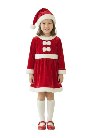 Kadife Kumaş Fiyonklu Noel Anne Kostümü