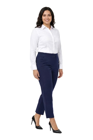Kübra Kadın Kumaş Bilek Pantolon Bel Yarım Lastikli Bgl-st05389 Lacivert