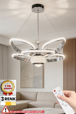 İthal Kasa 3 Renk Kumandalı Led Avize Kral Tacı Toplu Gümüş Kasa Ledli Salon & Oturma Odası Avizesi Gümüş - 867772371 Gümüş - 867772371 Gümüş