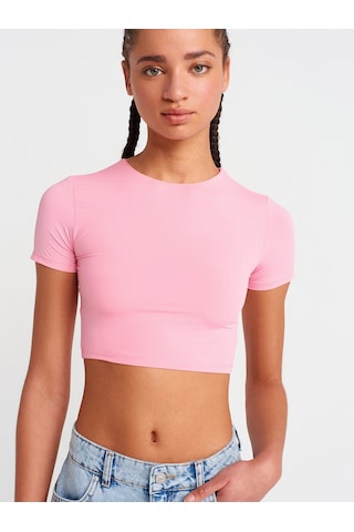Dilvin 31175 Bisiklet Yaka Crop Top-pembe Pembe